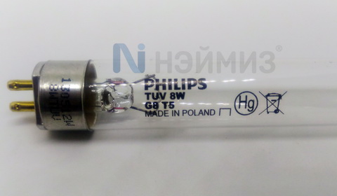 Лампа бактерицидная PHILLIPS TUV 8W/Т5 G8, d=16, L=208,5